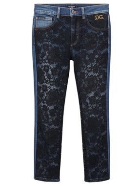 DOLCE & GABBANA BLUE / BLACK DENIM AND LACE BOYFRIEND JEANS